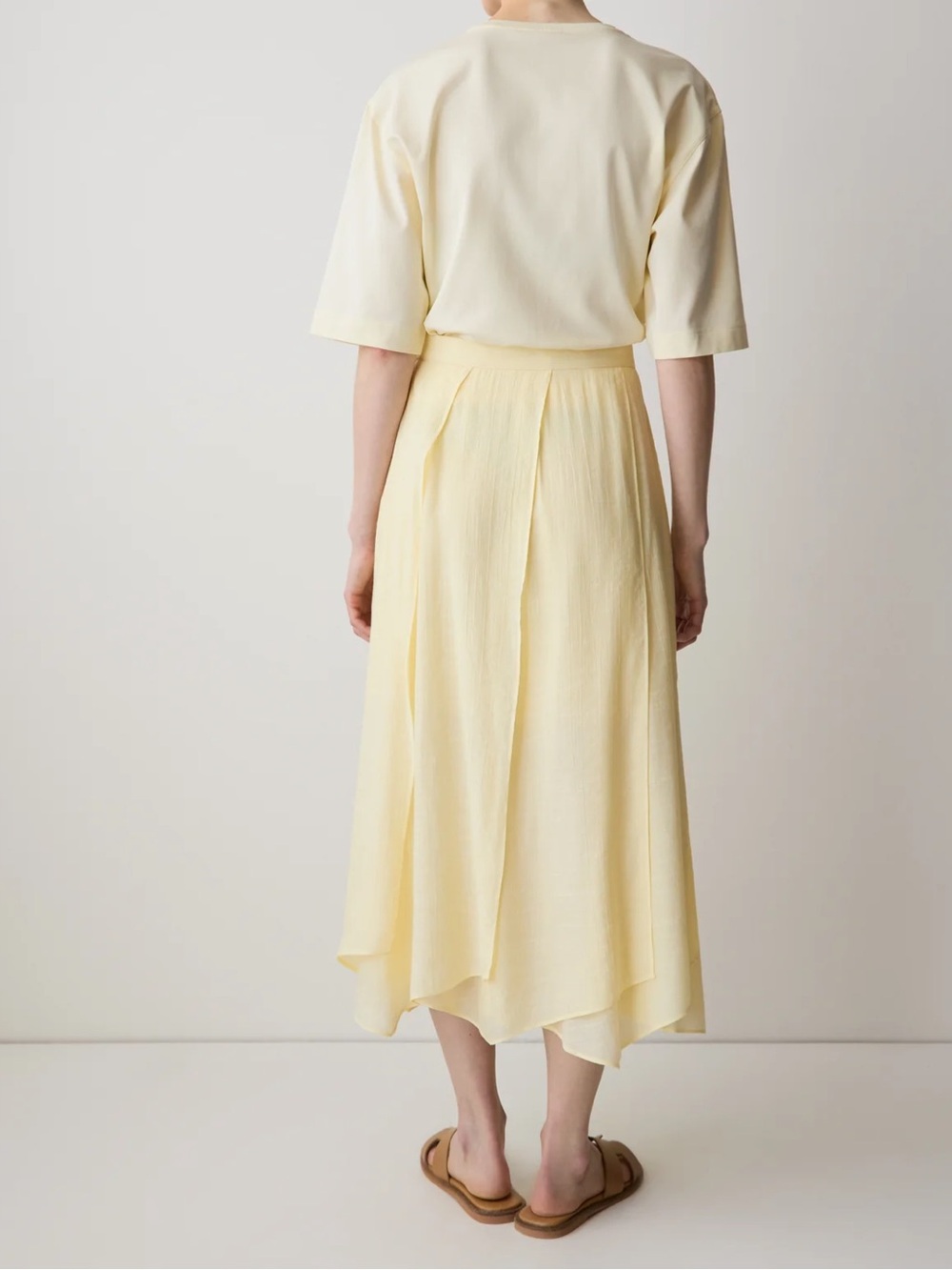 RW&CO. Pale Yellow Asymmetric Midi Skirt